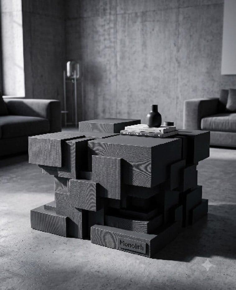 Monolith — tavolino a blocchi impilati, Collezione Superfici Geometriche